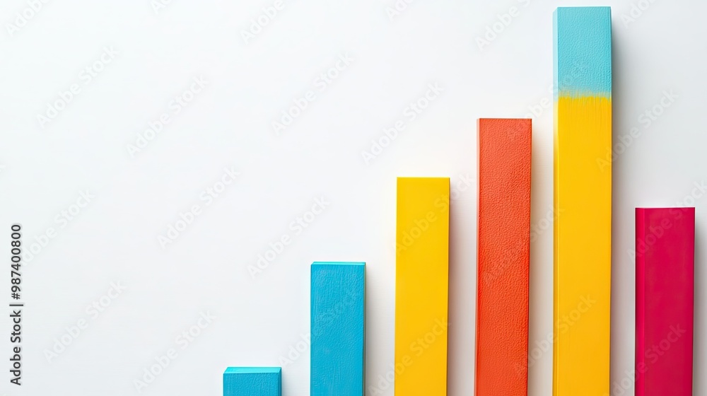 Poster flat lay of a bar graph with rising bars and a clean white background, leaving ample space to the ri