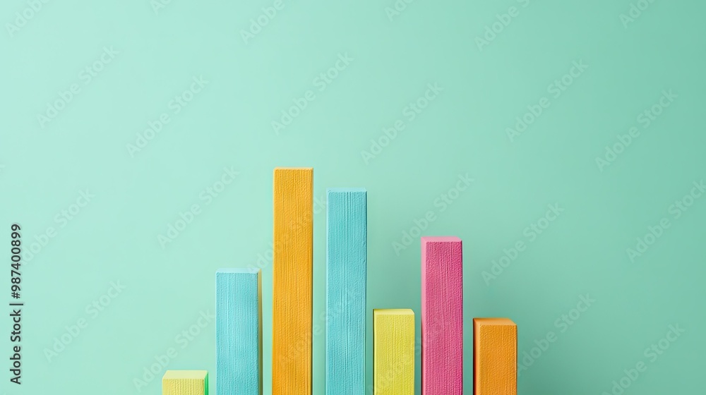 Poster flat lay of a bar graph with various bar heights and plenty of blank space at the top for promotiona