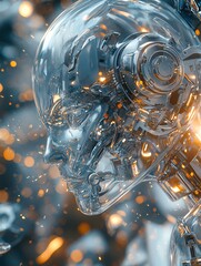 Close-Up of AI Components Merging in Futuristic Style