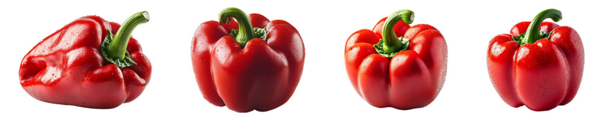 Set, collection of Macro image of a paprika pepper isolated on transparent background.