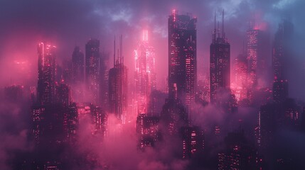 Futuristic Cyberpunk City at Night with Neon Lights