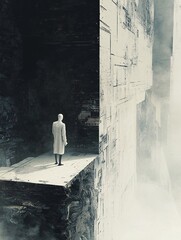 Minimalist AI Figure in Futuristic Sci-Fi Landscape