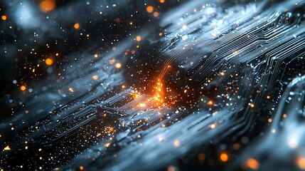 Abstract AI Circuitry Intertwined with Light Effects