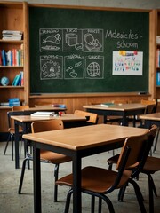Modern classroom emphasizing back-to-school elements.