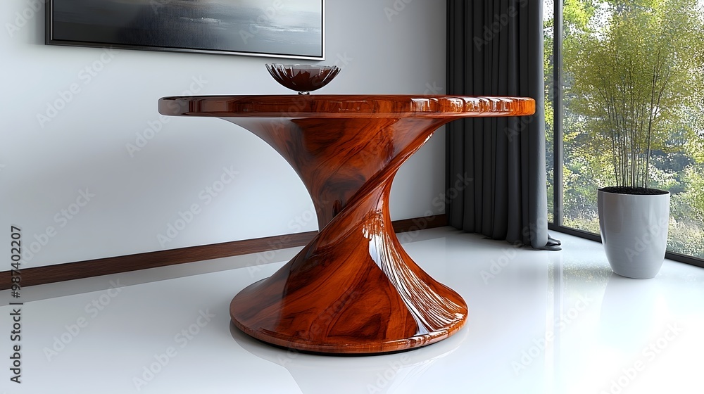 Poster elegant and contemporary 3d rendered photograph of a sleek high gloss finished bar table backdrop in
