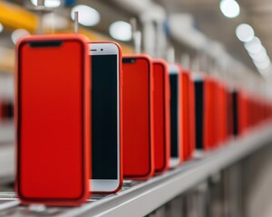 Automated factory line for producing smartphones, high-tech and sleek industrial design