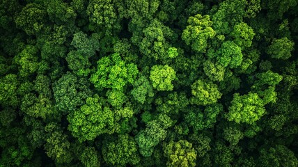 Fototapeta premium Aerial view of nature green forest and tree. Forest ecosystem and health concept and background, generative ai