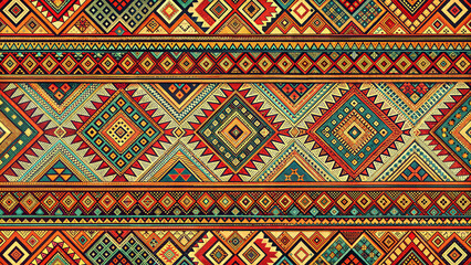 Seamless Ethnic Geometric Pattern with Bold Colors, High Resolution