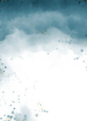 Abstract dusty blush liquid watercolor background with golden crackers. Teal turquoise marbled alcohol ink drawing effect with abstract navy blue ink waves and golden splashes elegant card design.	