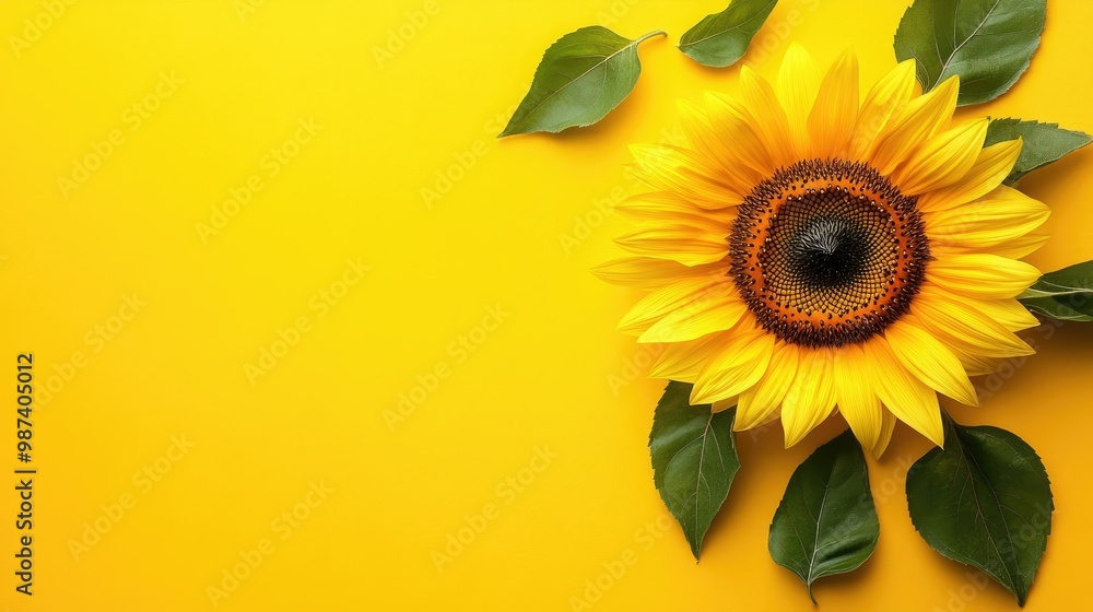 Poster flat lay of a sunflower with plenty of open space around it, perfect for adding text or product info