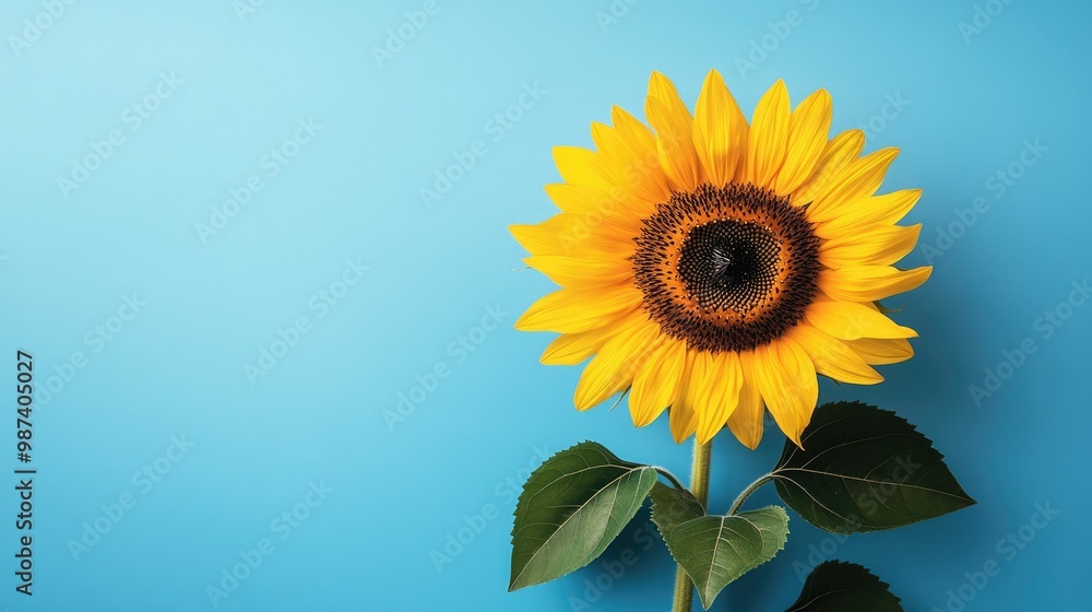 Poster flat lay of a sunflower with plenty of open space around it, perfect for adding text or product info