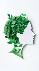 illustration of head with green leaves paper-cut