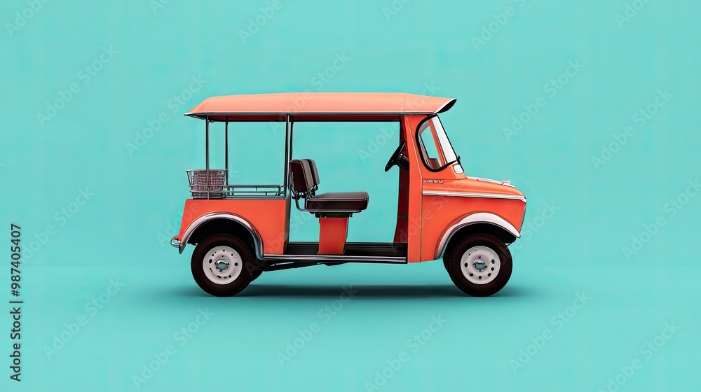 Poster flat lay of a tuk tuk with a bright, clean background, ideal for adding text or logos around it.