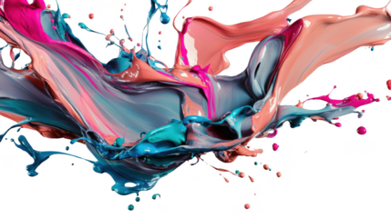 Vibrant Abstract Paint Splash on Transparent Background - Isolated Colorful Liquid Art