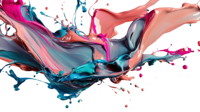 Vibrant Abstract Paint Splash on Transparent Background - Isolated Colorful Liquid Art