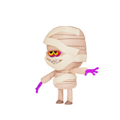 Cute cartoon character of mummy on Halloween. 3d render.