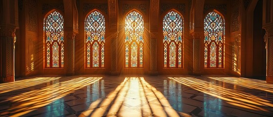 Sunlight streams through stained glass