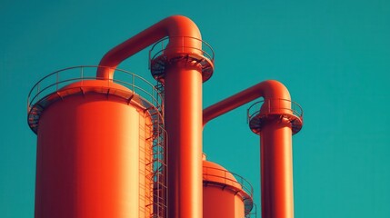 Futuristic chemical plant with large storage tanks and pipelines, automated processing systems