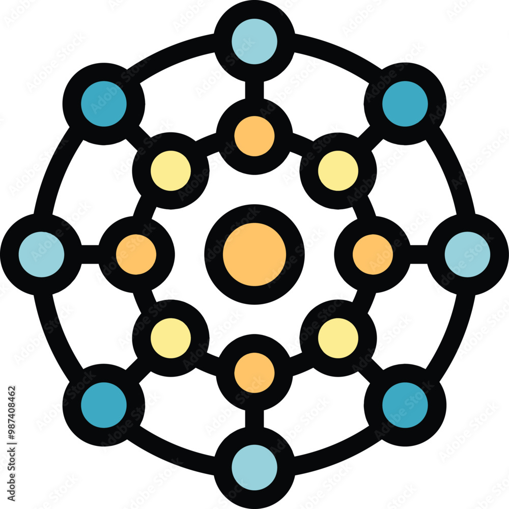 Poster this vector illustration features a network hub icon, symbolizing global connections and data flow