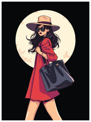 Fashion girl with sunglass vector @ illustration design
