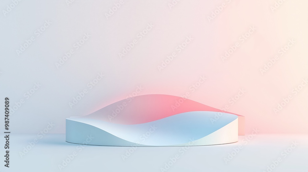Poster a minimalist abstract scene featuring smooth, flowing shapes in soft pastel colors against a light b