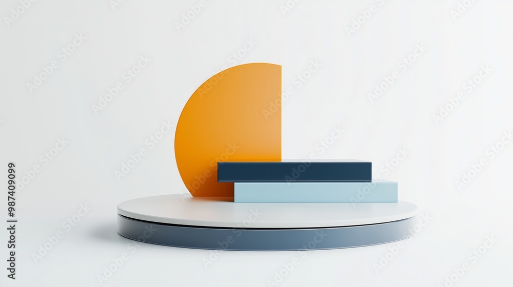 Poster a minimalistic abstract composition featuring geometric shapes in vibrant colors, ideal for modern d