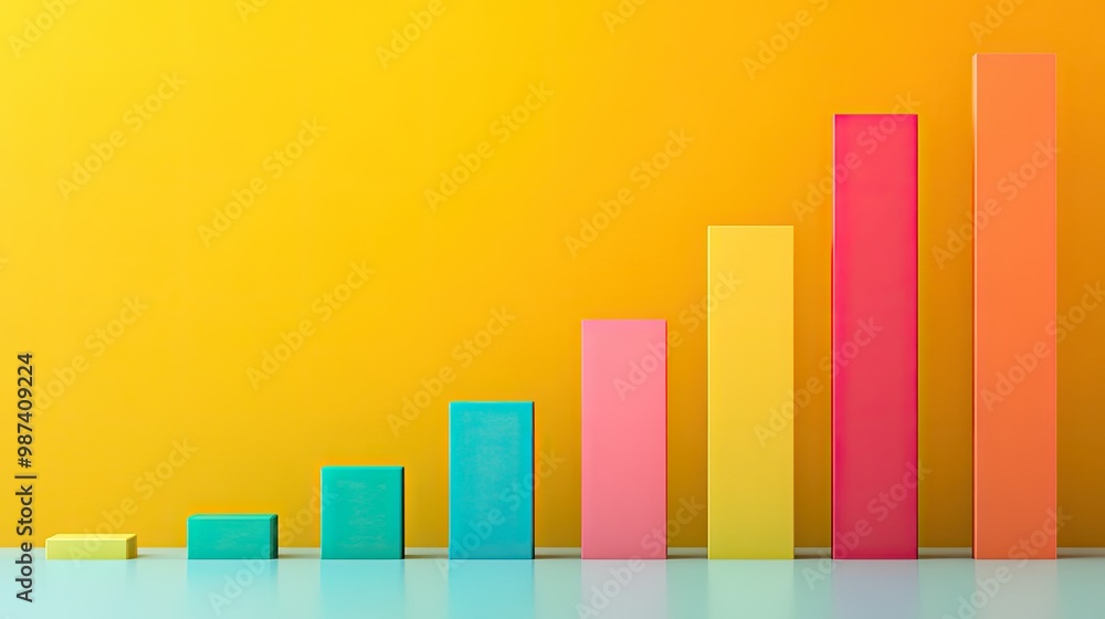 Poster side view of a bar graph with colorful bars and a clean background, offering plenty of room on the r