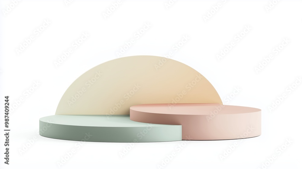 Poster abstract composition of pastel circular shapes on a white background, perfect for modern design and 