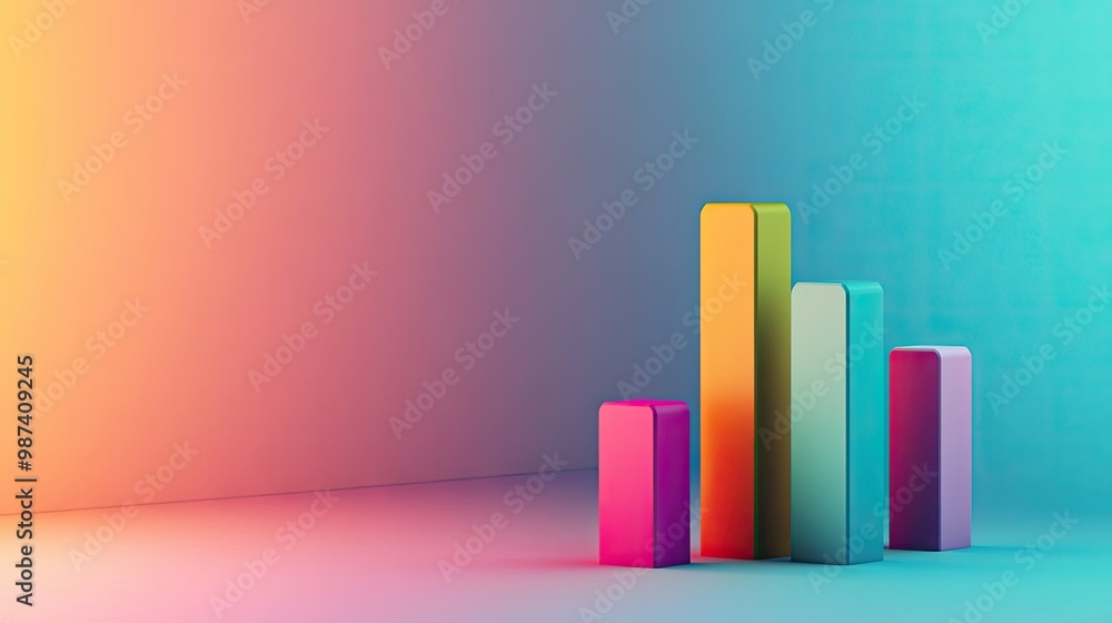 Poster side view of a bar graph with colorful bars and a clean background, offering plenty of room on the r