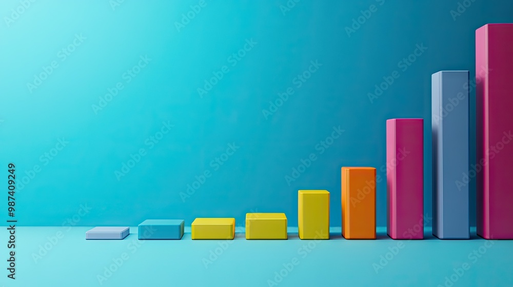 Poster side view of a bar graph with colorful bars and a clean background, offering plenty of room on the r