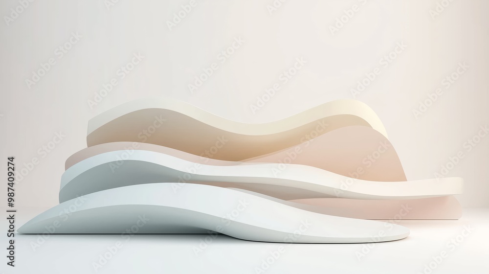 Poster Abstract layered shapes in soft pastel tones, creating a calming visual with smooth curves and gentle transitions.