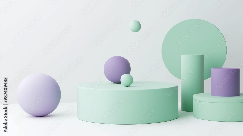 Poster modern geometric shapes in soft pastel colors create a minimalistic and artistic composition for cre
