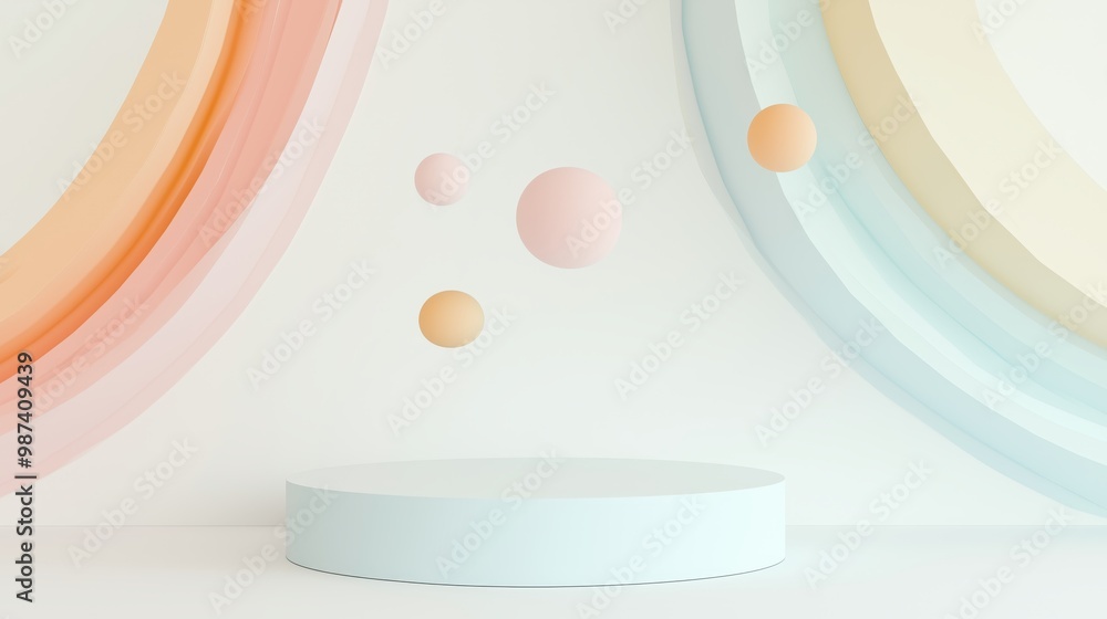 Poster Minimalist abstract composition featuring pastel shapes and soft colors creating a serene environment for product display.