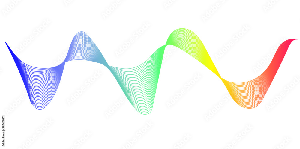 Poster Abstract color wave line vector illustration isolated on transparent background. Rainbow flowing wavy curve. Dynamic colorful curved line.