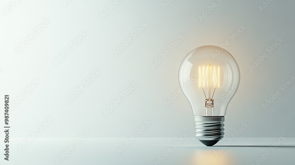 Poster side view of a light bulb with a bright, clean background, offering ample copy space on the left sid
