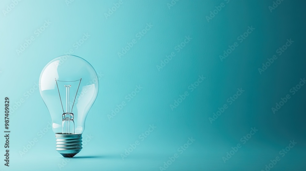 Poster side view of a light bulb with a bright, clean background, offering ample copy space on the left sid