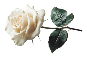 High-resolution photo of a white rose isolated on transparent background.