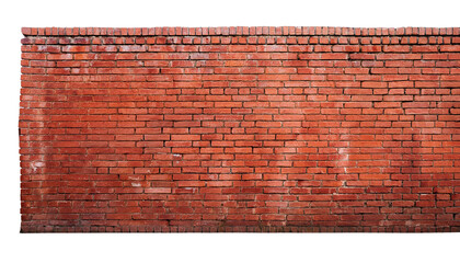 Red brick wall  on white isolated background.