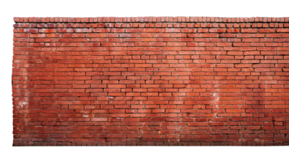 Red brick wall  on white isolated background.