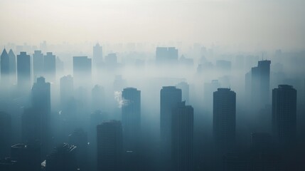 Obraz premium A city skyline darkened by thick smog, showing the severe impact of air pollution on urban populations and the environment