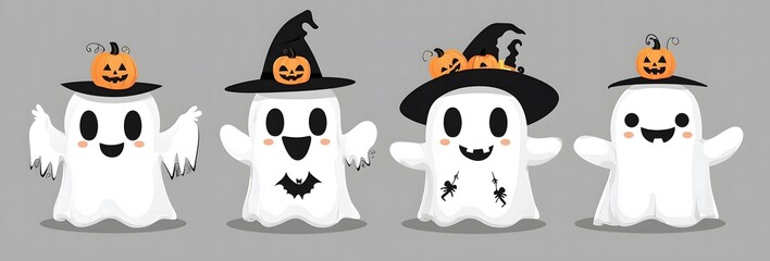 Obraz premium A vector illustration of cute cartoon ghosts, halloween theme