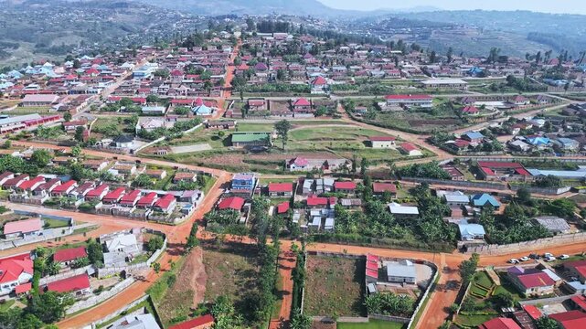 Aerial views of a vibrant Kampala city and a quaint town in Africa, Uganda