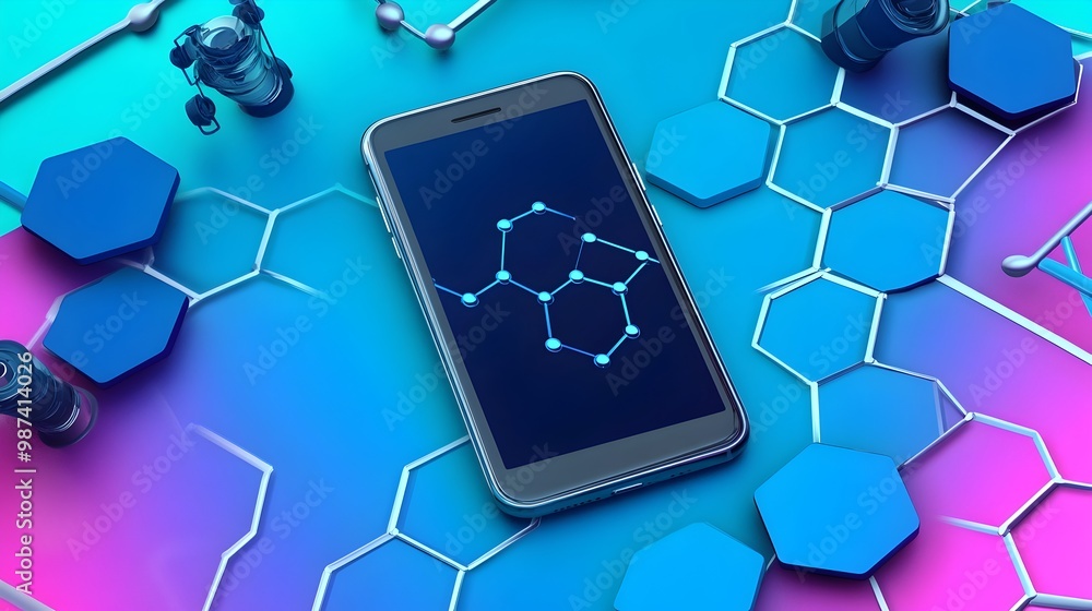 Poster graphene application in electronics flexible smartphone screen flat design