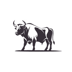 Bull black Silhouette vector art Illustration with white background, Bull black and white vector illustration