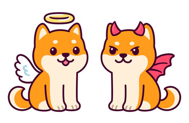 Angel and devil Shiba Inu dog drawing