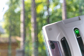 Window cleaning  vacuum robot in operation