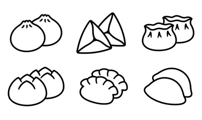 Different dumplings and buns hand drawn doodle icon set