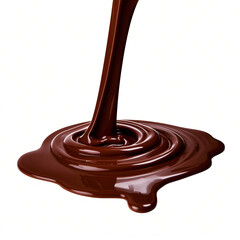 A stream of melted chocolate isolated  on white background