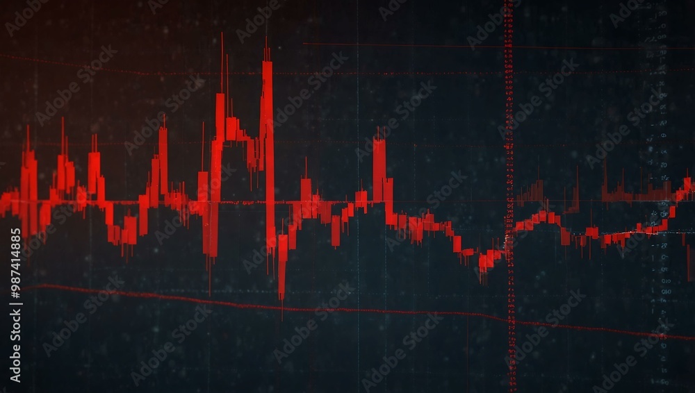 Poster red market graph showing downward trend in data.