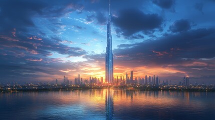 Jeddah Tower Glowing with an Illuminated Skyline and Luxurious Vibe